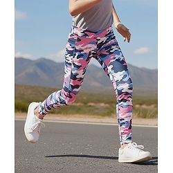 Pine Active Knit  Full Length Super Stretch Leggings with Camouflage Print - Pink