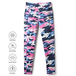 Pine Active Knit  Full Length Super Stretch Leggings with Camouflage Print - Pink