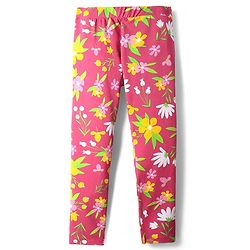 Pine Kids Cotton Lycra Knit Full Length Leggings With Floral Print - Dark Pink