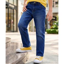 Pine Kids Woven Full Length Washed Denim Jeans - Blue