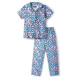 Pine Kids Single Jersey Knit Half Sleeves Co-Ord Night Suit with Heart Print - Tanager Turquoise