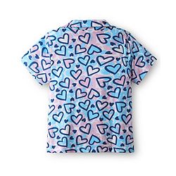 Pine Kids Single Jersey Knit Half Sleeves Co-Ord Night Suit with Heart Print - Tanager Turquoise