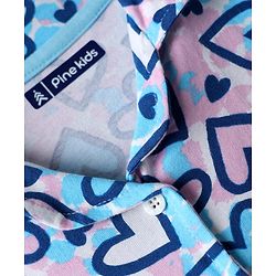Pine Kids Single Jersey Knit Half Sleeves Co-Ord Night Suit with Heart Print - Tanager Turquoise