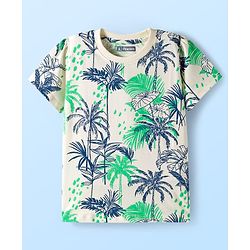 Pine Kids Single Jersey Knit Half Sleeves Co-ords Capri Night Suit With Tropical Theme Print - Off White