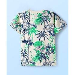 Pine Kids Single Jersey Knit Half Sleeves Co-ords Capri Night Suit With Tropical Theme Print - Off White