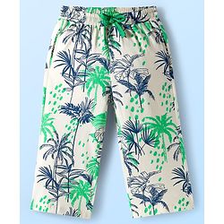 Pine Kids Single Jersey Knit Half Sleeves Co-ords Capri Night Suit With Tropical Theme Print - Off White