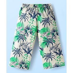 Pine Kids Single Jersey Knit Half Sleeves Co-ords Capri Night Suit With Tropical Theme Print - Off White