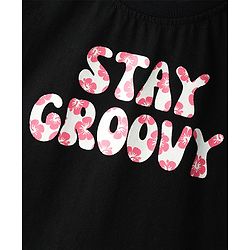 Pine Kids Single Jersey Knit Half Sleeves Night Suit With Text & Floral Print - Black