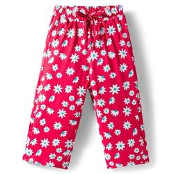 Pine Kids Single Jersey Knit Half Sleeves Capri Night Suit With Floral Print - Red