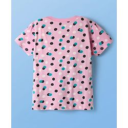Pine Kids Single Jersey Knit Half Sleeves Capri Night Suit With Polka Dot Print - Pink