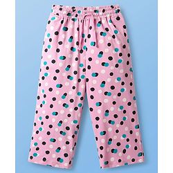 Pine Kids Single Jersey Knit Half Sleeves Capri Night Suit With Polka Dot Print - Pink