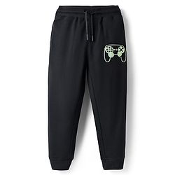 Pine Kids Cotton Knit Full Length  Lounge Pant With Game Print - Black