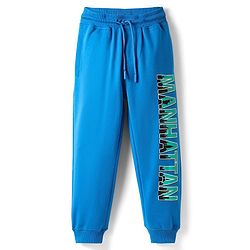 Pine Kids Cotton Knit Full Length Lounge Pant With Text Print - Light Blue