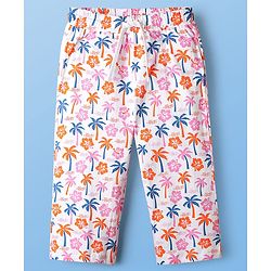 Pine Kids Single Jersey Knit Half Sleeves Floral & Beach Theme Printed Front Open Co-Ords Capri Night Suit - Multi Colour