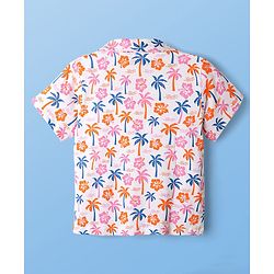 Pine Kids Single Jersey Knit Half Sleeves Floral & Beach Theme Printed Front Open Co-Ords Capri Night Suit - Multi Colour