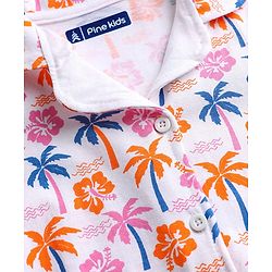 Pine Kids Single Jersey Knit Half Sleeves Floral & Beach Theme Printed Front Open Co-Ords Capri Night Suit - Multi Colour