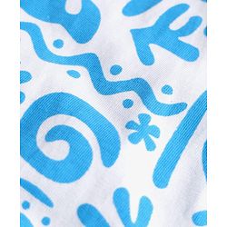 Pine Kids Single Jersey Knit Half Sleeves Beach Theme Printed Front Open Co-Ords Capri Night Suit - White & Light Blue