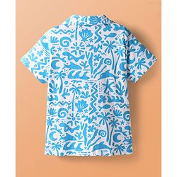Pine Kids Single Jersey Knit Half Sleeves Beach Theme Printed Front Open Co-Ords Capri Night Suit - White & Light Blue