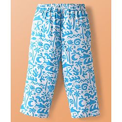 Pine Kids Single Jersey Knit Half Sleeves Beach Theme Printed Front Open Co-Ords Capri Night Suit - White & Light Blue