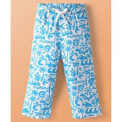 Pine Kids Single Jersey Knit Half Sleeves Beach Theme Printed Front Open Co-Ords Capri Night Suit - White & Light Blue