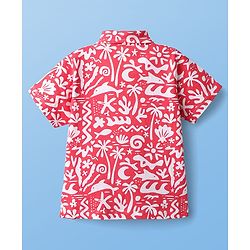 Pine Kids Single Jersey Knit Half Sleeves Co-ords Capri Night Suit With Tropical Theme Print - Red