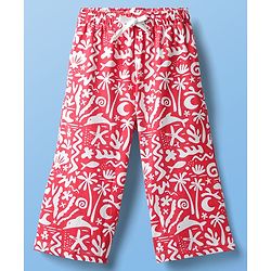 Pine Kids Single Jersey Knit Half Sleeves Co-ords Capri Night Suit With Tropical Theme Print - Red