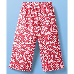 Pine Kids Single Jersey Knit Half Sleeves Co-ords Capri Night Suit With Tropical Theme Print - Red