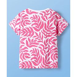 Pine Kids 100% Cotton Bio Washed Half Sleeves Shorts Night Suit With Leaves Print - White & Pink