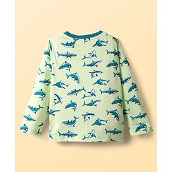 Pine Kids Single Jersey Knit Full Sleeves Co-Ord Night Suit With Shark Print - Lime Green