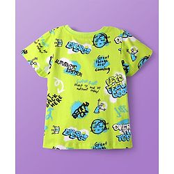 Pine Kids Single Jersey Knit Half Sleeves Co-ords Night Suit with Text Print - Neon Green