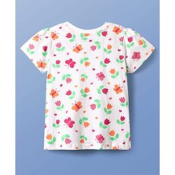 Pine Kids Single Jersey Knit Half Sleeves Co-ords Night Suit With Floral Print - White