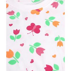 Pine Kids Single Jersey Knit Half Sleeves Co-ords Night Suit With Floral Print - White