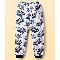 Pine Kids Single Jersey Knit Half Sleeves Co-ords Night Suit With Vehicle Print - White