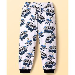 Pine Kids Single Jersey Knit Half Sleeves Co-ords Night Suit With Vehicle Print - White