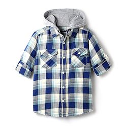 Pine Kids Cotton Woven Full Sleeves Hooded Shirt with Checks Print - Blue