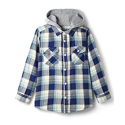 Pine Kids Cotton Woven Full Sleeves Hooded Shirt with Checks Print - Blue