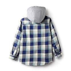 Pine Kids Cotton Woven Full Sleeves Hooded Shirt with Checks Print - Blue