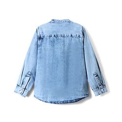 Pine Kids Denim Woven Full Sleeves Mandarin Collared Washed Shirt - Light Blue