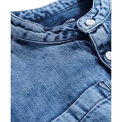 Pine Kids Denim Woven Full Sleeves Mandarin Collared Washed Shirt - Light Blue