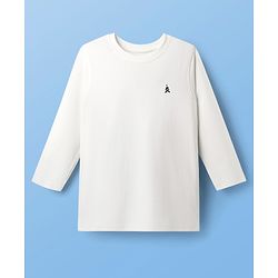 Pine Kids Cotton Knit Full Sleeves Solid T-Shirt with Brand Logo - White