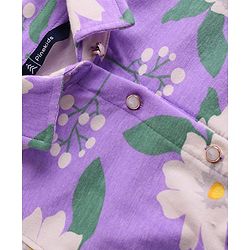 Pine Kids 100% Cotton Three Forth Sleeves Frock With Collar Neck Floral Print - Purple