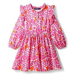 Pine Kids 100% Cotton Full Sleeves Frocks With Floral Print - Pink