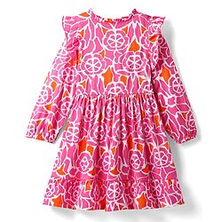 Pine Kids 100% Cotton Full Sleeves Frocks With Floral Print - Pink