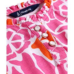 Pine Kids 100% Cotton Full Sleeves Frocks With Floral Print - Pink