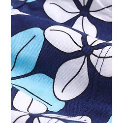Pine Kids Cotton Knit Full Peasant Sleeves Frock With Floral Print - Blue