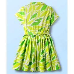 Pine Kids 100% Cotton Half Sleeves Frock With Tropical Theme Print - Lime Green