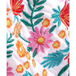 Pine Kids 100% Cotton Half Sleeves Floral Embroidered Frock - White