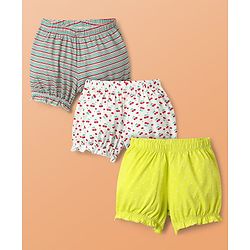 Pine Kids Cotton Elastane Knit Bloomers with Stripes & Cherry Print Pack of 3 (Color May Vary)