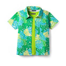 Pine Kids Single Jersey Knit Half Sleeves Shirt & Shorts Co-Ord Set With Inner Tee & Leaf Print - Green