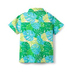 Pine Kids Single Jersey Knit Half Sleeves Shirt & Shorts Co-Ord Set With Inner Tee & Leaf Print - Green